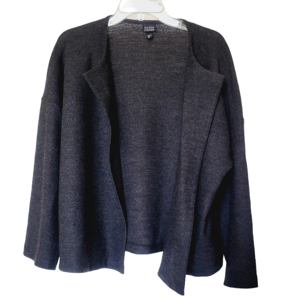 Eileen Fisher Charcoal Open Drape Wool Cardigan